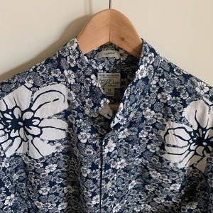 JCrew Floral Casual Shirt, blue/white